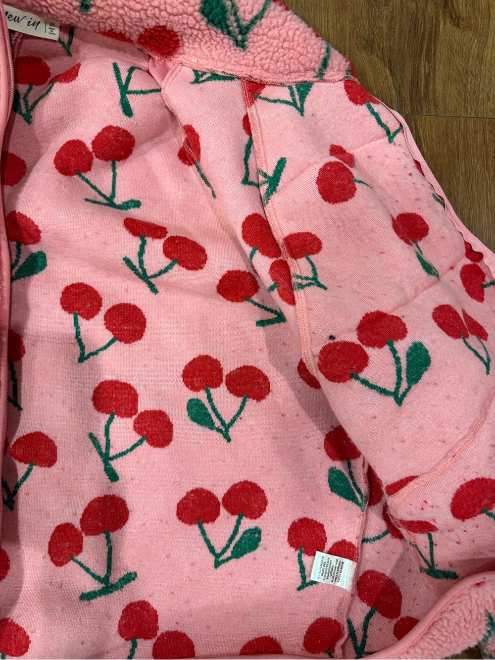 Pink Sherpa Jacket with Red Cherry Print - Picture 5 of 6